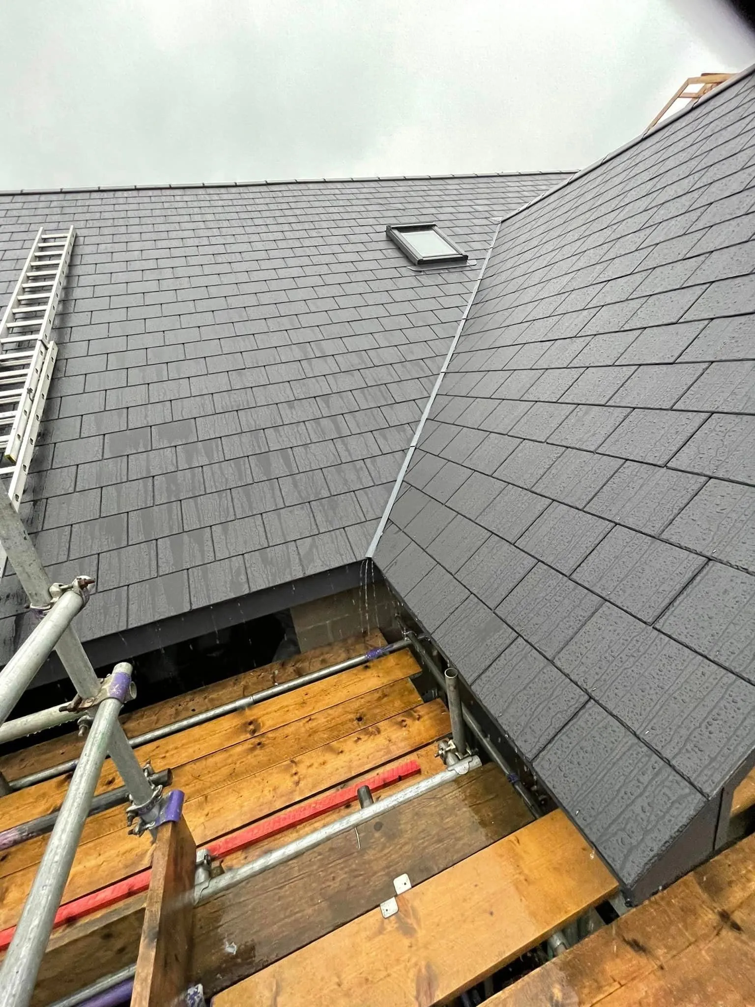 New roof installation construction project in progress